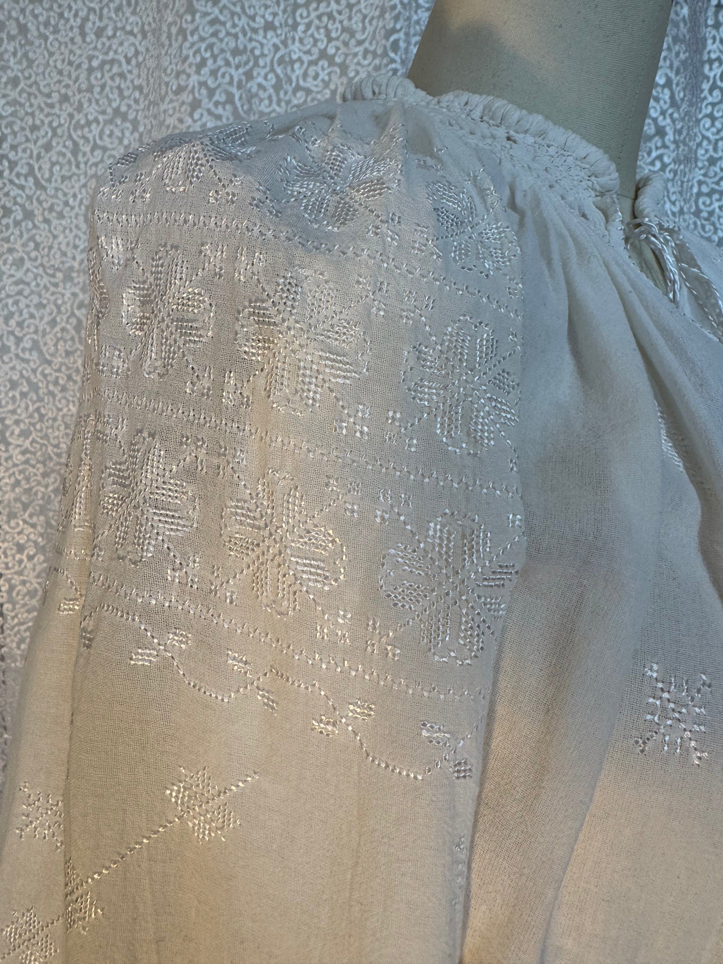 White Peasant Blouse with Cross Stitch Embroidery Carpatina