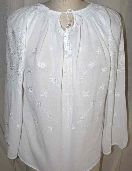 White Peasant Blouse with Cross Stitch Embroidery Carpatina