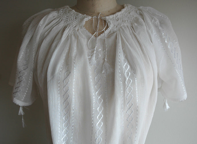White Peasant Blouse with Silk Embroidery
