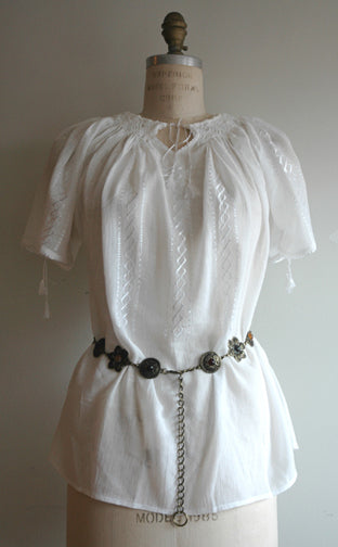 White Peasant Blouse with Silk Embroidery