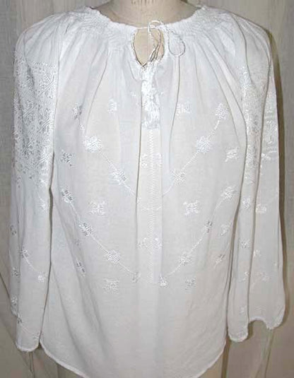 White Peasant Blouse with Cross Stitch Embroidery Carpatina