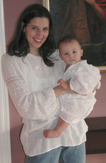 White Peasant Blouse with Cross Stitch Embroidery Carpatina