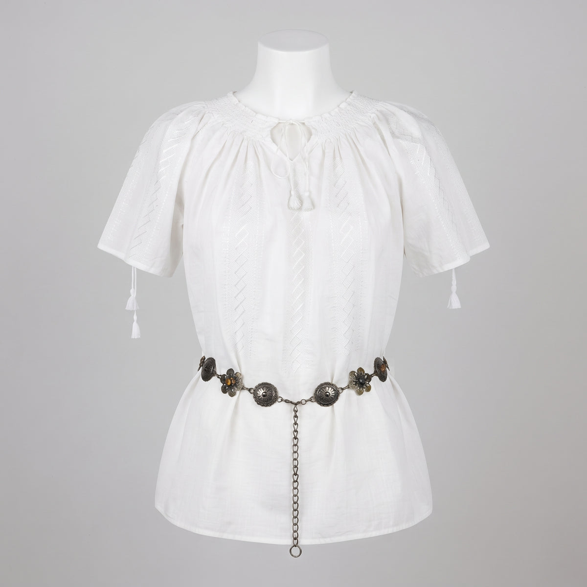 White Peasant Blouse with Silk Embroidery