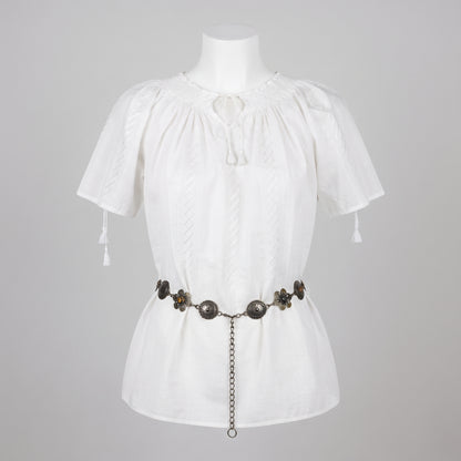 White Peasant Blouse with Silk Embroidery