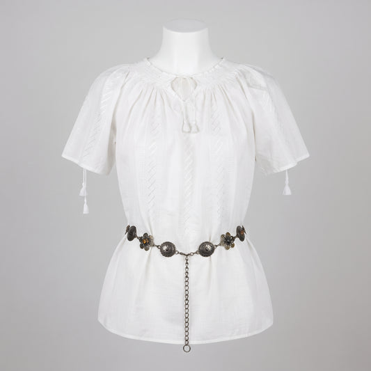 White Peasant Blouse with Silk Embroidery